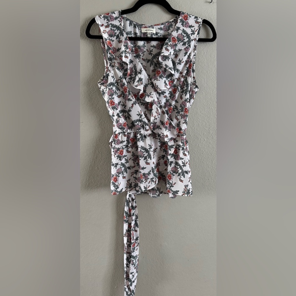 Max Studio Wrap Top Women’s Floral Flowy Blouse Waist Tie Size Small